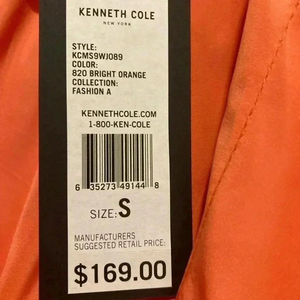 New Kenneth Cole New York Women’s Orange Raincoat with Belt Sz. Small NWT - Picture 6 of 13